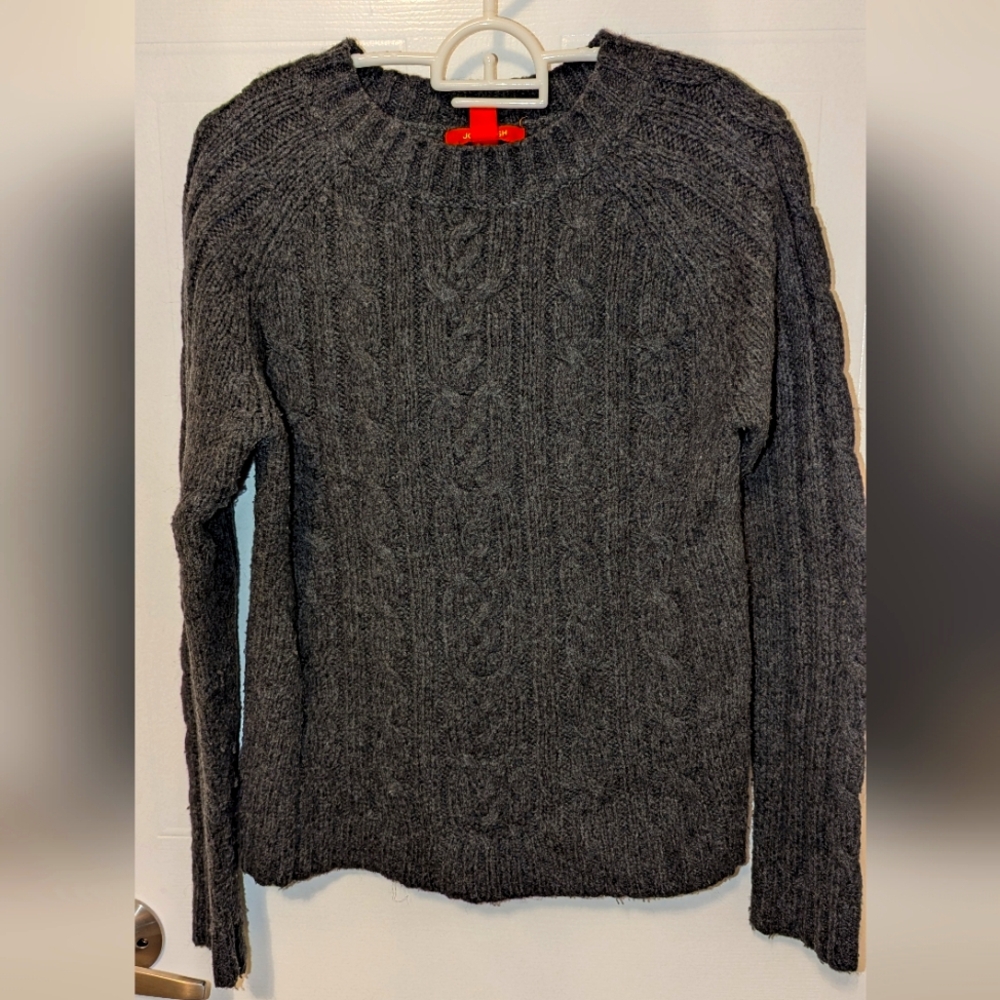 Cable Knit Sweater, Gray, Size S